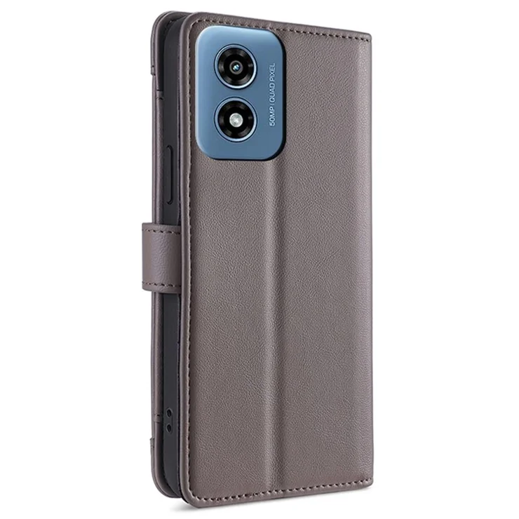 For Motorola Moto G Play (2024) 4G Leather Case Zipper Pocket Wallet Card Holder Phone Cover with 2 Straps - Grey