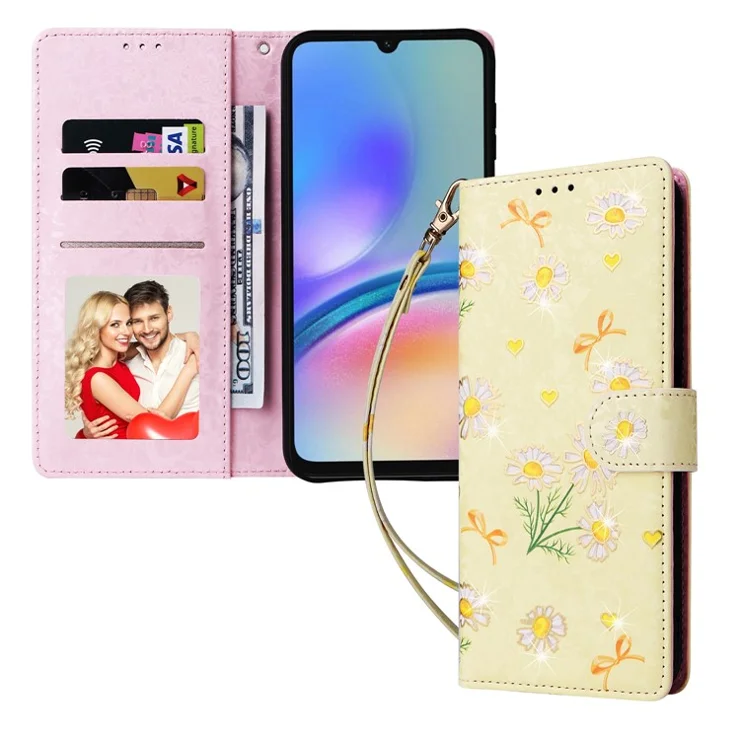 For Samsung Galaxy A05s 4G Case Floral Aesthetic RFID Blocking Leather Phone Cover - Yellow Daisy