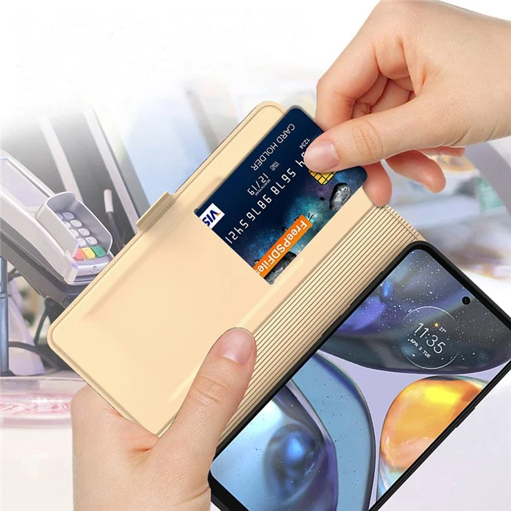 For Motorola Moto E14 4G / G04 4G / G04s 4G / G24 4G Cell Phone Cases Card Holder PU Leather Stand Cover - Gold