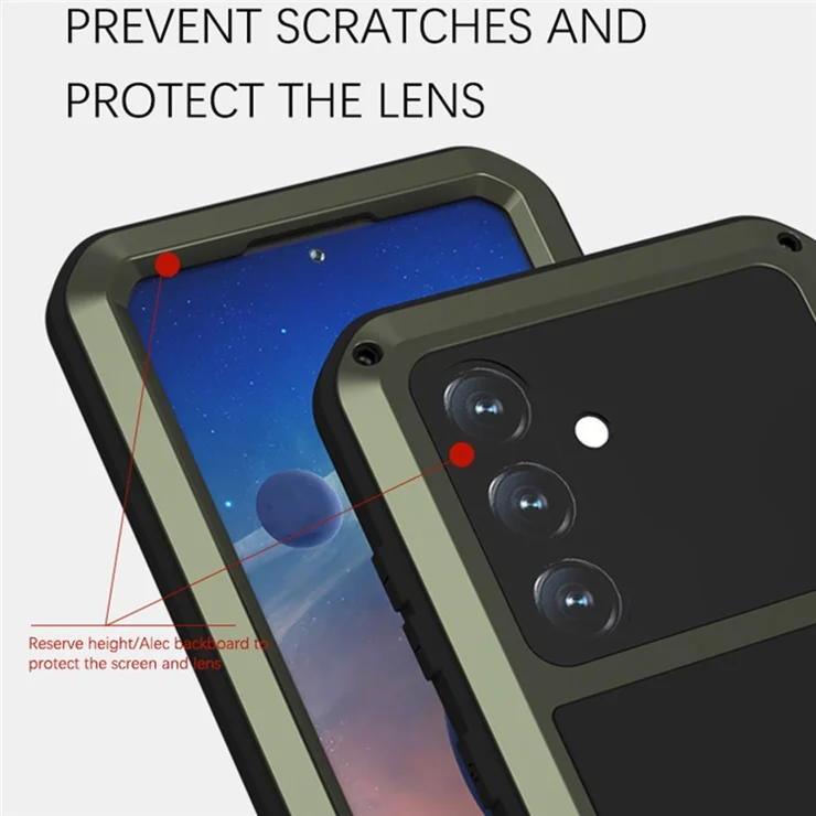 LOVE MEI For Samsung Galaxy S24 Case Metal+Silicone Phone Cover with Tempered Glass Film - Red