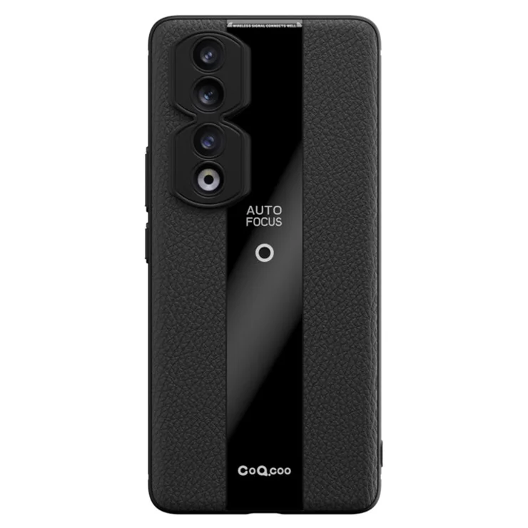 Q.COO For Honor 90 Cover PU Leather+TPU+Acrylic Non-slip Smart Phone Case - Black
