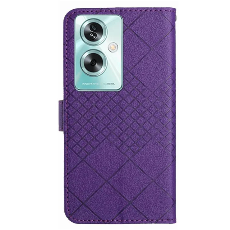 HT06 For Oppo Reno11 F 5G / F25 Pro 5G Leather Case Imprinting Rhombus Pattern Phone Cover - Dark Purple