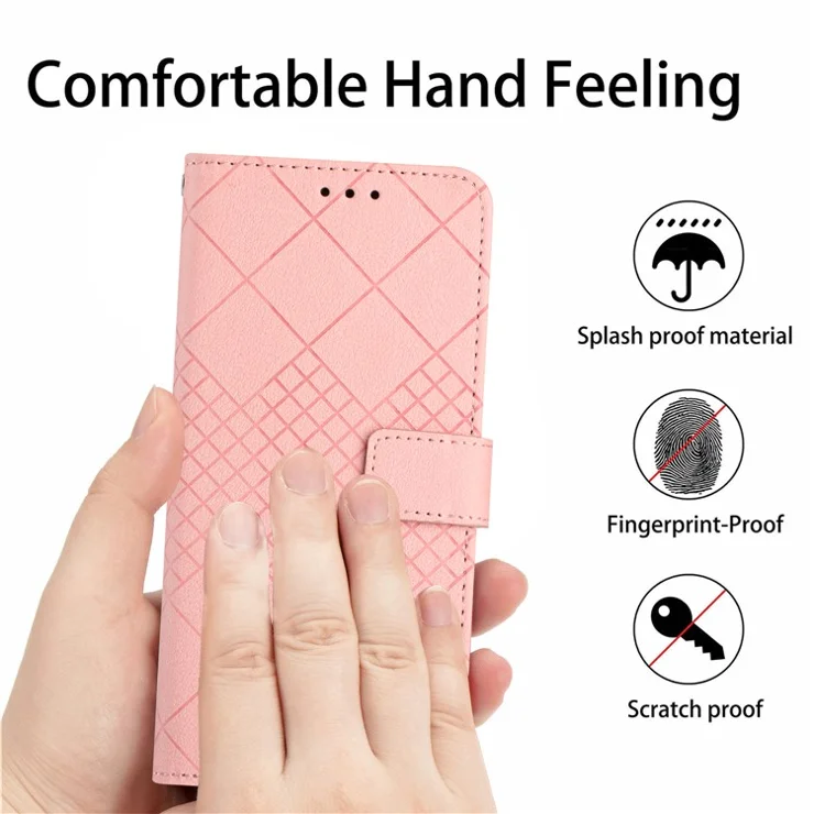 HT06 For Oppo Reno11 F 5G / F25 Pro 5G Leather Case Imprinting Rhombus Pattern Phone Cover - Pink