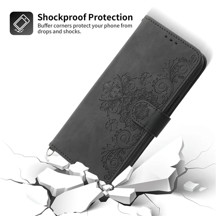 For Motorola Moto G Stylus 5G (2024) Leather Case with 2 Straps Flower Pattern Wallet Crossbody Phone Cover - Black