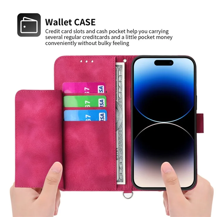 For Samsung Galaxy Xcover7 PU Leather Phone Case Flower Pattern Cover with Multiple Card Slots - Wine Red