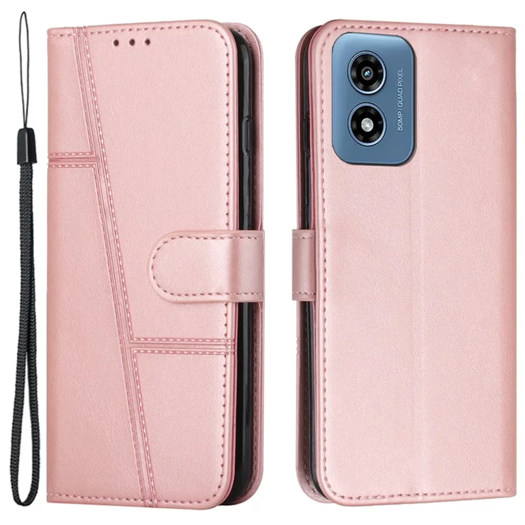 For Motorola Moto E14 4G / G04 4G / G04s 4G / G24 4G Case Wallet Calf Texture PU Leather Stand Phone Cover - Rose Gold