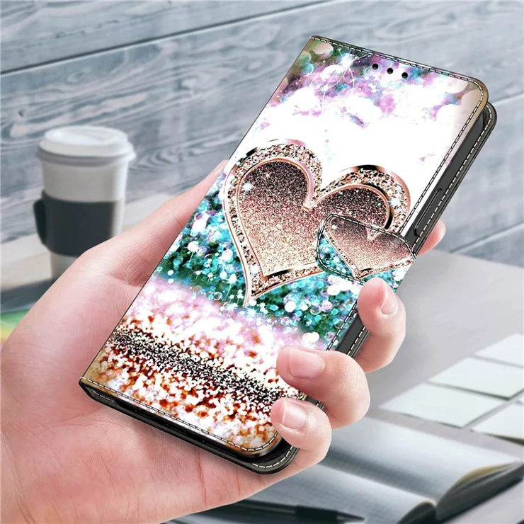 For Motorola Moto G Play (2024) 4G Protective Case 3D Pattern Printing Leather Flip Phone Cover - Pink Diamond Heart
