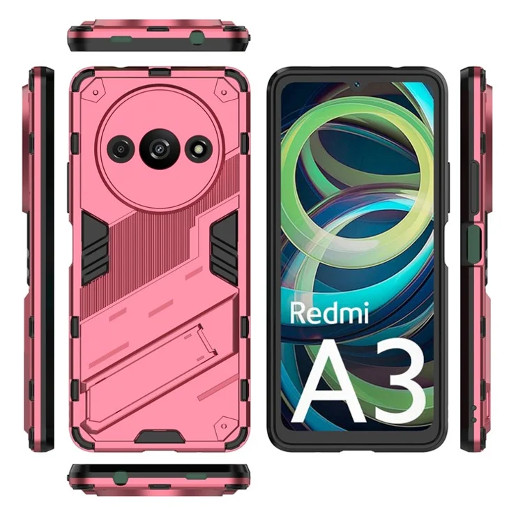 For Xiaomi Redmi A3 / Poco C61 4G Phone Cover PC+TPU Dual-Layer Protection Case Built-in Kickstand - Rose
