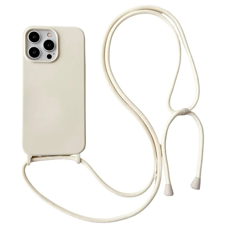 For iPhone 13 Pro Crossbody Lanyard Case Liquid Silicone Protective Phone Cover - Beige