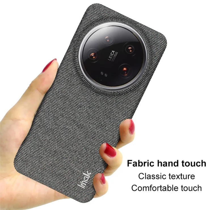 IMAK Ruiyi Series for Xiaomi 14 Ultra Phone Case Cloth Texture Leather Coated PC Back Cover - Black