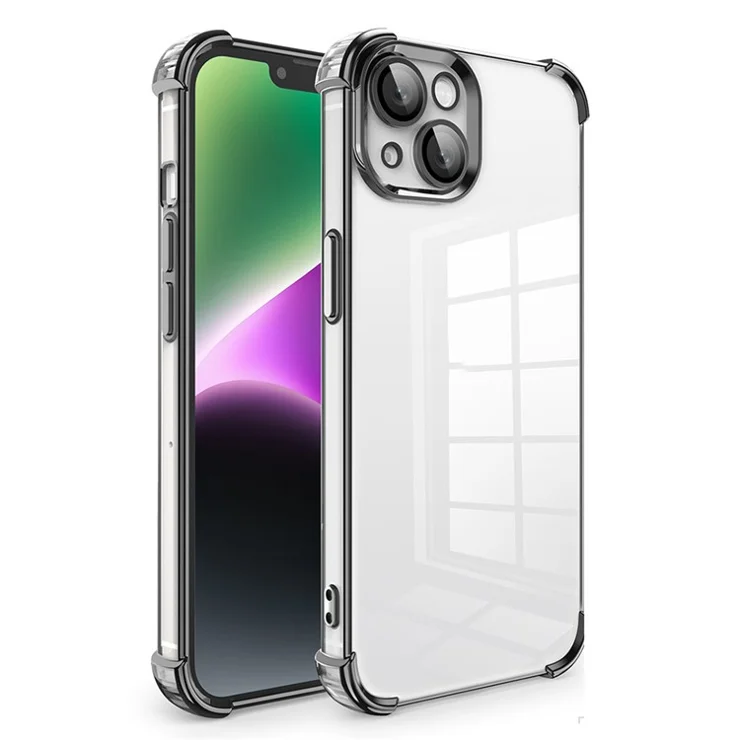 For iPhone 14 Plus Case Reinforced Corners Shockproof TPU Phone Case with PVC Lens Film - Black