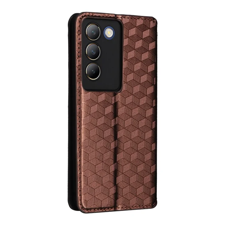 For vivo Y200e 5G / V40 SE 5G / Y100 5G (Indonesia) / V30 Lite 4G / T3 5G / Y100 4G / V30 SE 5G Case Rhombus Pattern Smart Phone Cover - Brown