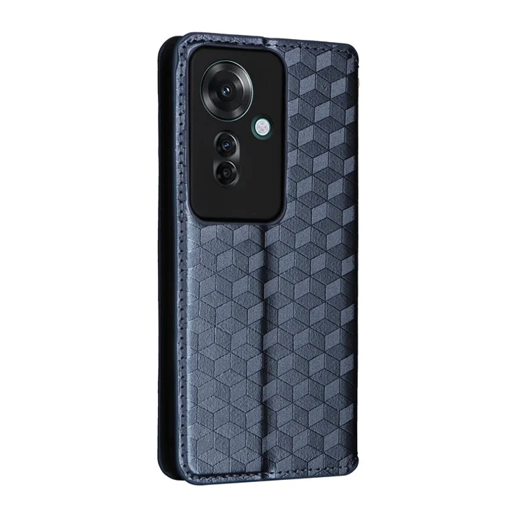 For Oppo Reno11 F 5G / F25 Pro 5G Shockproof Case Magnetic Closing Rhombus Imprinting Phone Shell - Blue