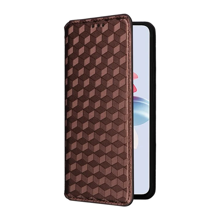 For Oppo Reno11 F 5G / F25 Pro 5G Shockproof Case Magnetic Closing Rhombus Imprinting Phone Shell - Brown
