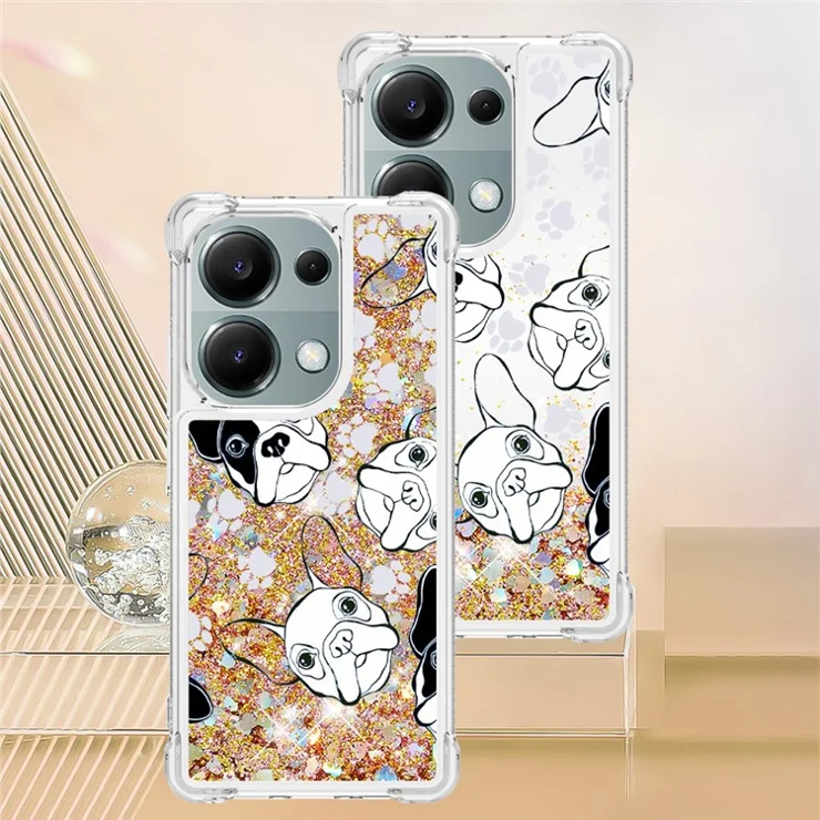 For Xiaomi Redmi Note 13 Pro 4G / Poco M6 Pro 4G TPU Case with Quicksand and Pattern Printed - Black+White Puppy