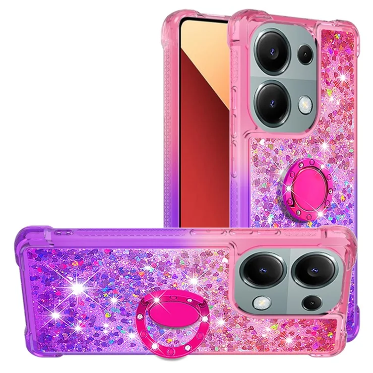 For Xiaomi Redmi Note 13 Pro 4G / Poco M6 Pro 4G TPU Case with Kickstand Gradiant Quicksand Shockproof Cover - Pink+Purple