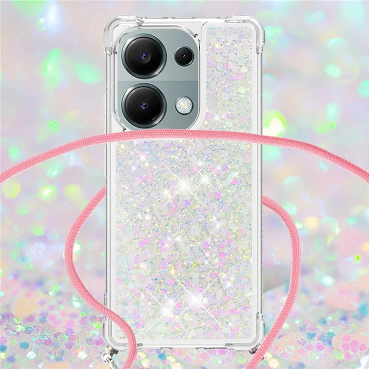 For Xiaomi Redmi Note 13 Pro 4G / Poco M6 Pro 4G TPU Case Quicksand Design Phone Cover with Lanyard - Laser / Hearts