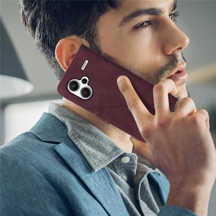 For Xiaomi Redmi Note 13 Pro+ 5G Leather Case with Shoulder Strap Wallet Stand Phone Cover - Wine Red