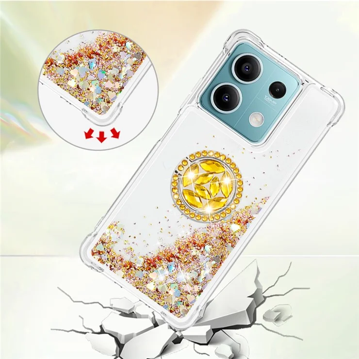For Xiaomi Redmi Note 13 5G TPU Case with Kickstand Quicksand Shockproof Cover - Gold / Hearts