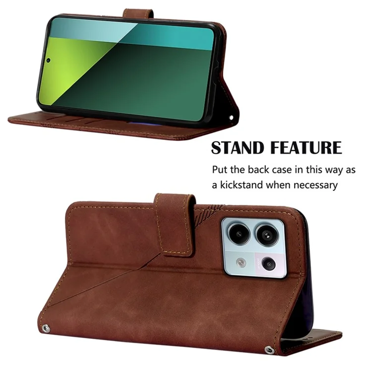 For Xiaomi Redmi Note 13 Pro 5G / Poco X6 5G Leather Case with Shoulder Strap Wallet Stand Phone Cover - Brown
