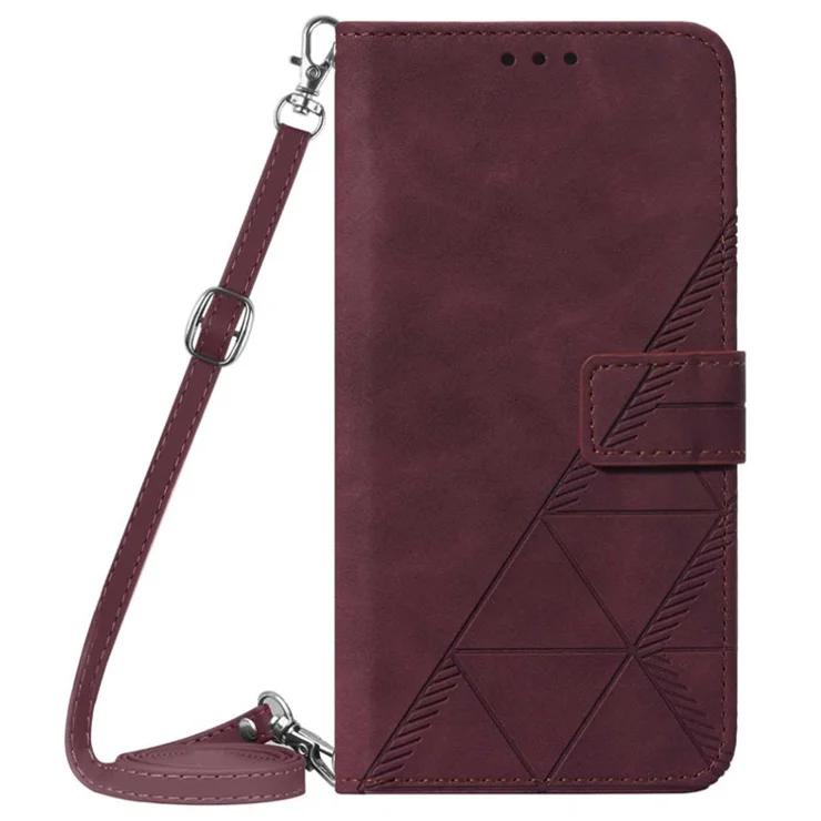 For Xiaomi Redmi Note 13 5G / Poco X6 5G Leather Case with Shoulder Strap Wallet Stand Phone Cover - Wine Red