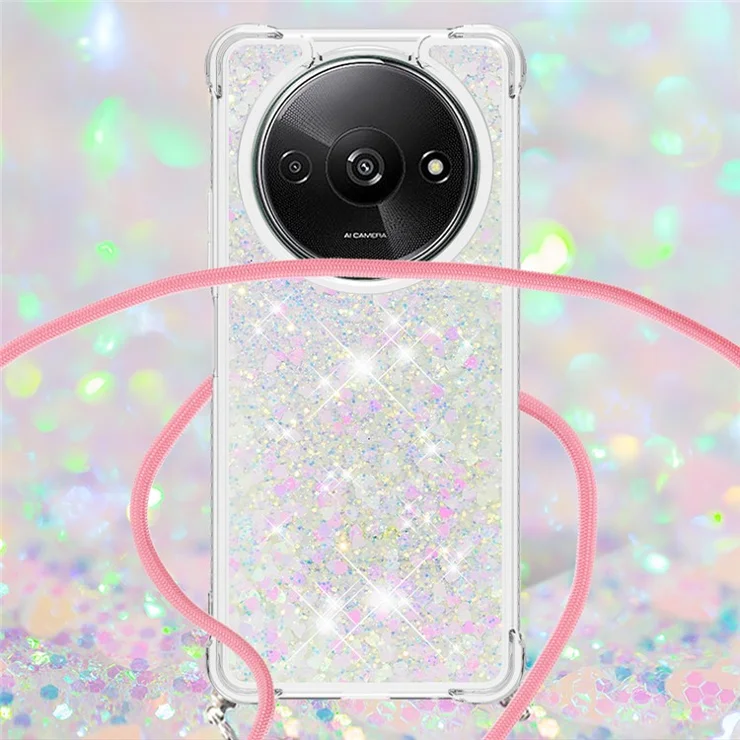 For Xiaomi Redmi A3 / Poco C61 4G TPU Case Quicksand Design Phone Cover with Lanyard - Laser / Hearts