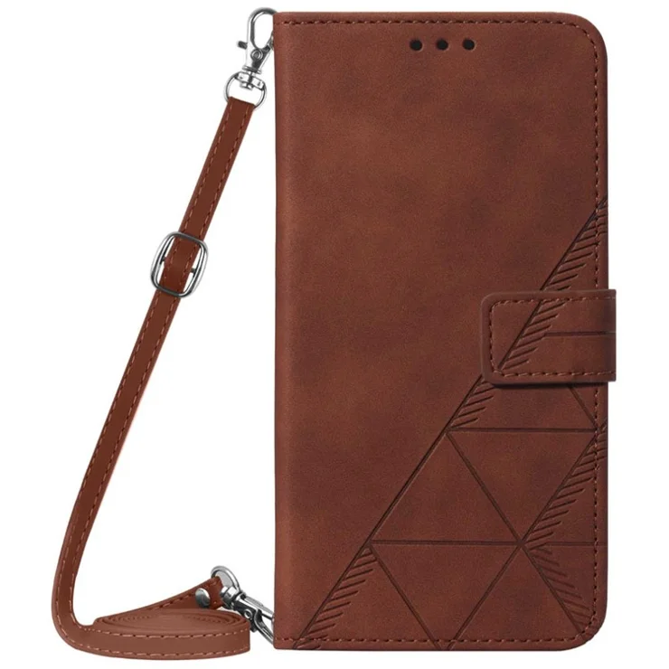 For Motorola Moto G45 5G / G34 5G Leather Case with Shoulder Strap Wallet Stand Phone Cover - Brown