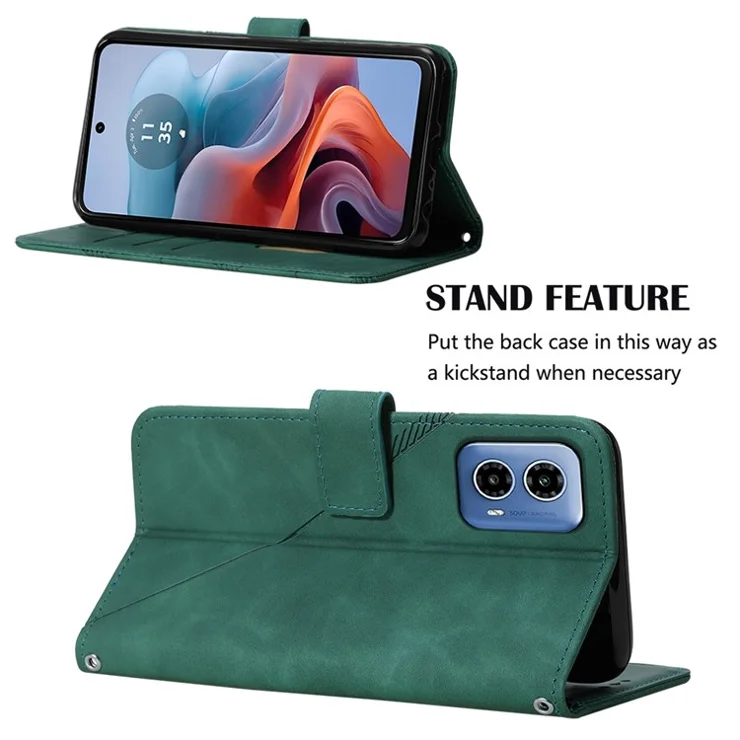 For Motorola Moto G45 5G / G34 5G Leather Case with Shoulder Strap Wallet Stand Phone Cover - Blackish Green