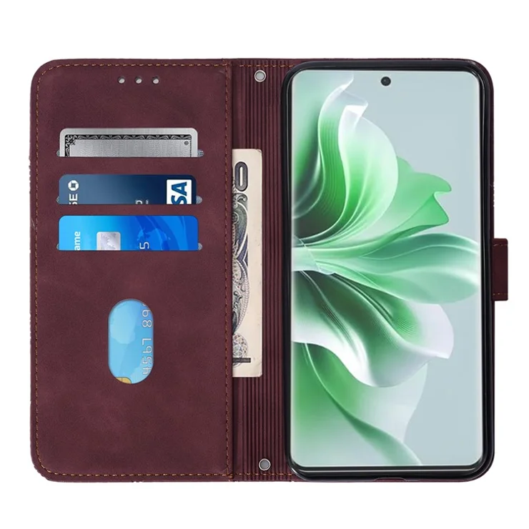 For Oppo Reno11 5G (Global) Leather Case with Shoulder Strap Wallet Stand Phone Cover - Wine Red
