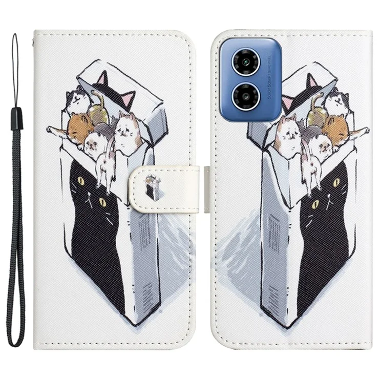 For Motorola Moto E14 4G / G04 4G / G04s 4G / G24 4G Cell Phone Cover Case Leather 3D Pattern Magnetic Flip Phone Shell - Cats