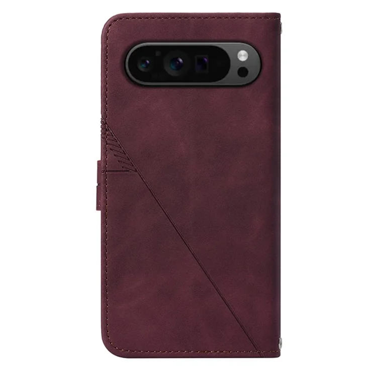 For Google Pixel 9 Pro XL Leather Case with Hand Strap Wallet Stand Phone Cover - Wine Red