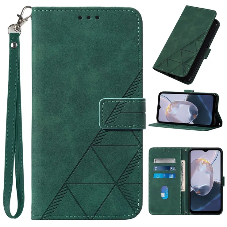 For Motorola Moto G45 5G / G34 5G Leather Case with Hand Strap Wallet Stand Phone Cover - Blackish Green