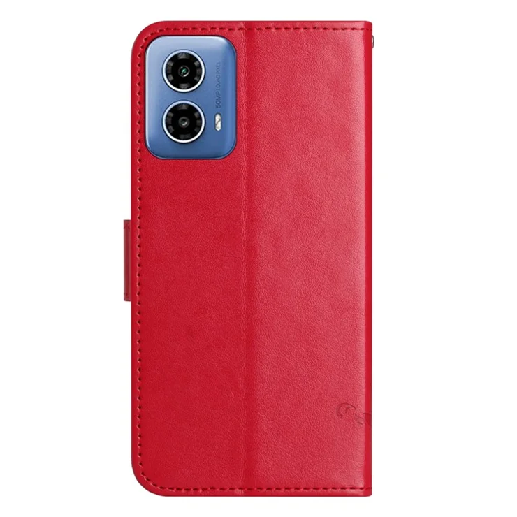 For Motorola Moto E14 4G / G04 4G / G04s 4G / G24 4G Wallet Case Butterfly Flower Leather Flip Phone Cover - Red