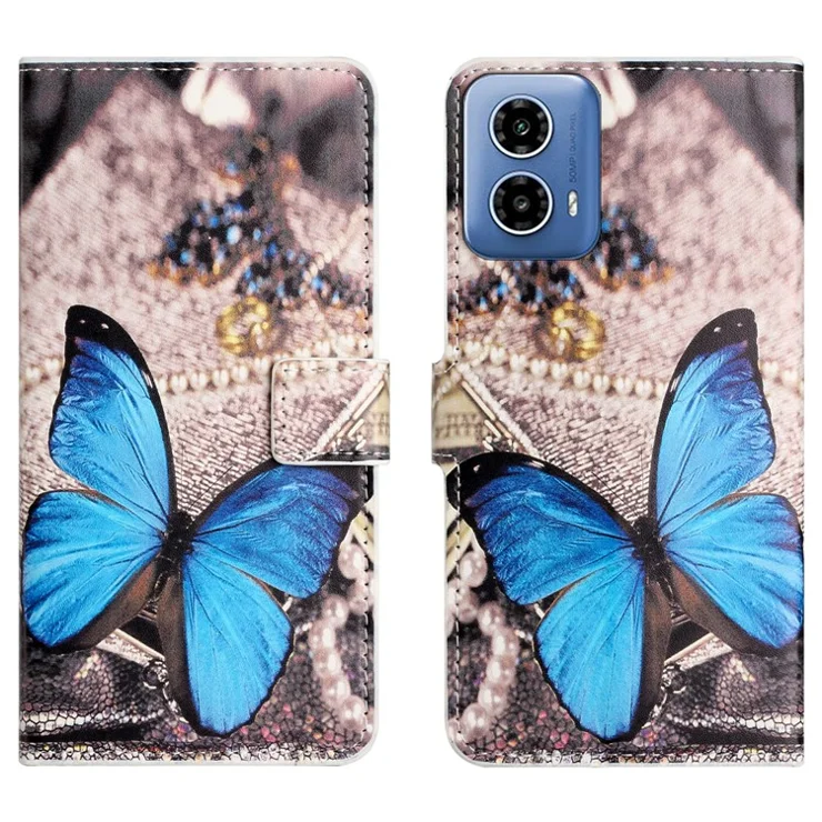 For Motorola Moto E14 4G / G04 4G / G04s 4G / G24 4G Case Flip Leather Phone Cover with Wallet Pattern Printing - Blue Butterfly