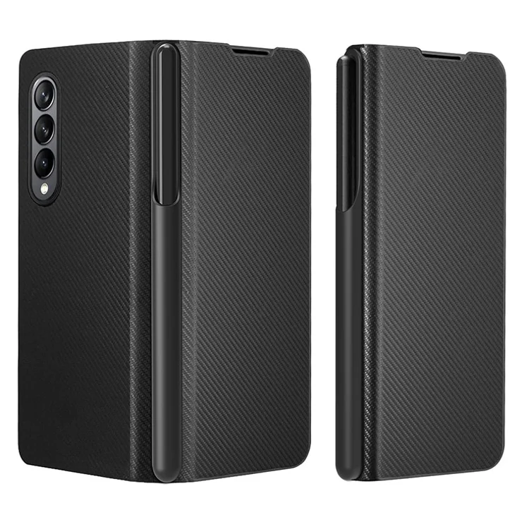 For Samsung Galaxy Z Fold4 5G Case PU+Hard PC Phone with Pen Slot - Black