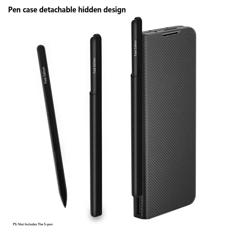 For Samsung Galaxy Z Fold4 5G Case PU+Hard PC Phone with Pen Slot - Black