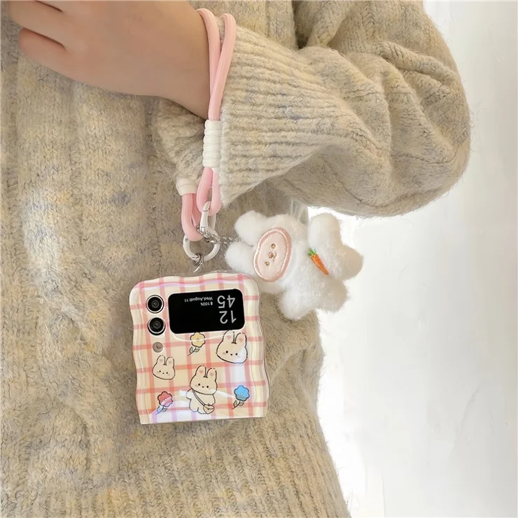 TPU Case for Samsung Galaxy Z Flip4 5G Shell Blu-ray IMD Slim-Fit Phone Cover with Handy Strap - Rabbit