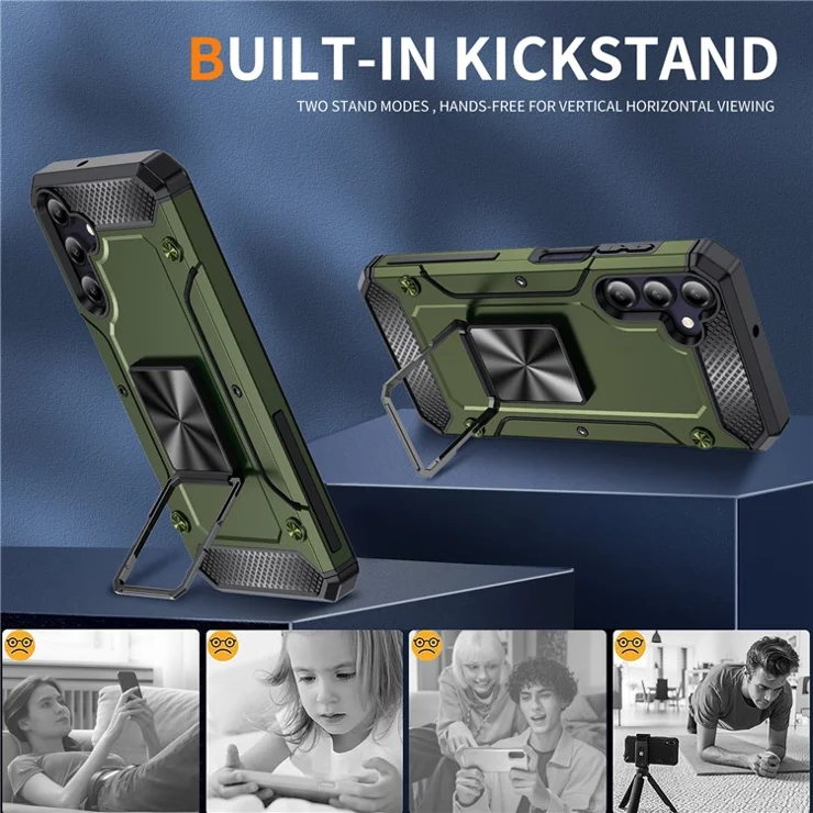 For Samsung Galaxy A05s 4G Kickstand Case Anti-Scratch PC+TPU Phone Cover - Army Green