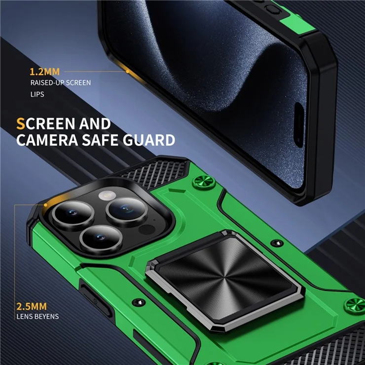For iPhone 14 Pro Max Case Dual-Layer PC+TPU Kickstand Protective Phone Cover - Green