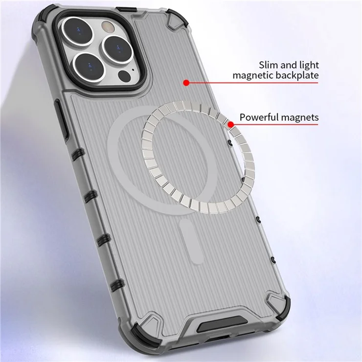 For iPhone 15 Pro Max Case Compatible with MagSafe PC+TPU Strip Pattern Phone Cover - Purple