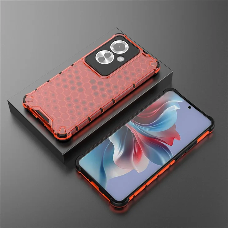 For Oppo Reno11 F 5G Phone Cover Honeycomb Design Shock-Absorbent Back Case - Red