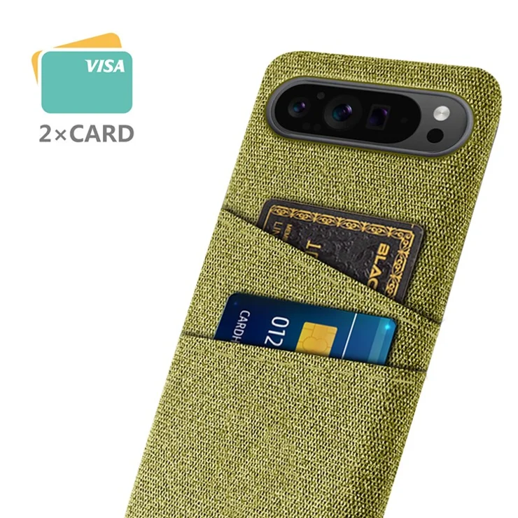 For Google Pixel 9 Pro XL Cell Phone Cases Dual Card Holder Cloth Texture Hard PC Cover - Red