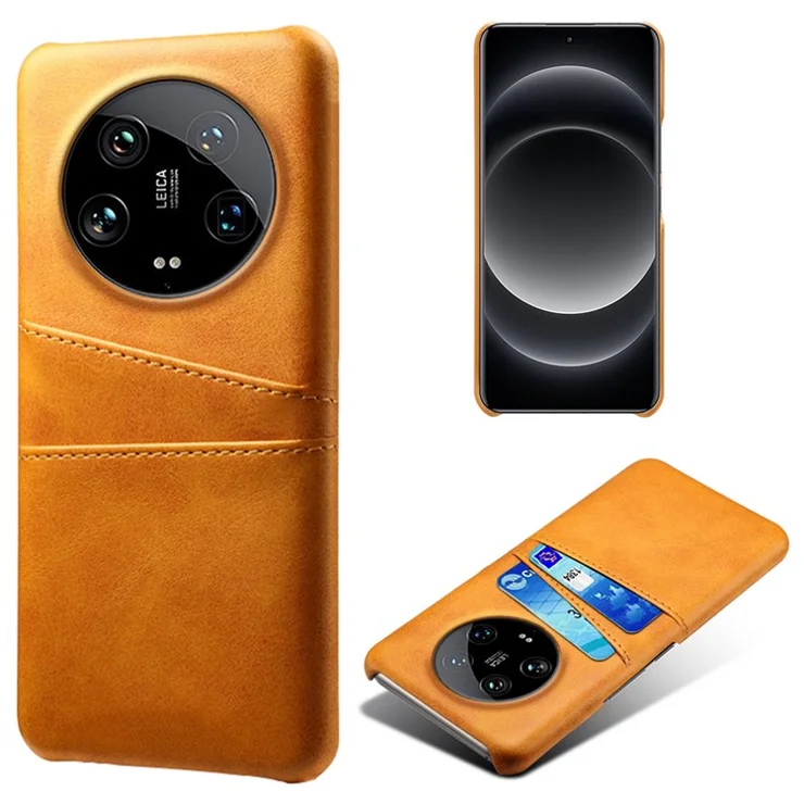 For Xiaomi 14 Ultra Mobile Phone Case PU Leather Coated PC Cover with 2 Card Slots - Orange