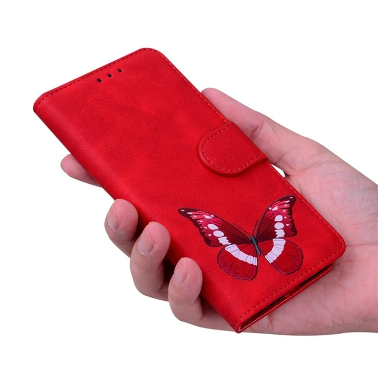 For Xiaomi Poco X6 Pro 5G / Redmi K70E 5G Anti-Scratch Phone Case Butterfly Printing Leather Flip Cover - Red
