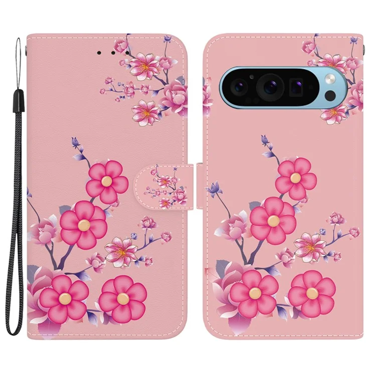 Stand Case for Google Pixel 9 / Pixel 9 Pro Pattern Printing PU Leather + TPU Phone Cover - Sakura