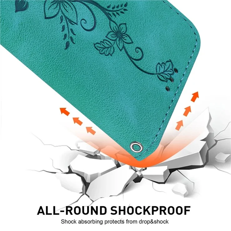 For Google Pixel 9 / Pixel 9 Pro Leather Case Lily Flower Imprint Full Protection Wallet Phone Shell - Green