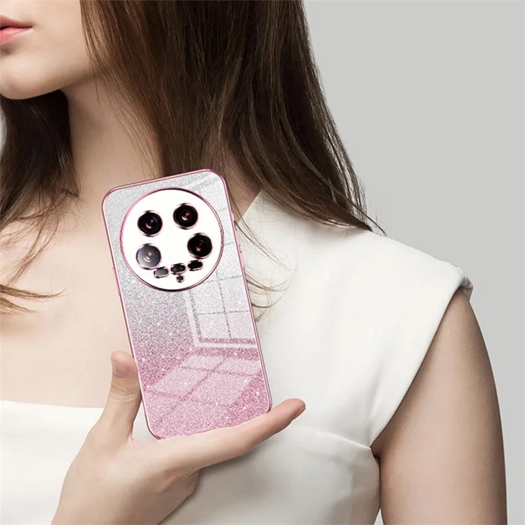 Phone Shell for Xiaomi 14 Ultra Electroplating Design Gradient Glitter Cell Phone Case - Silver