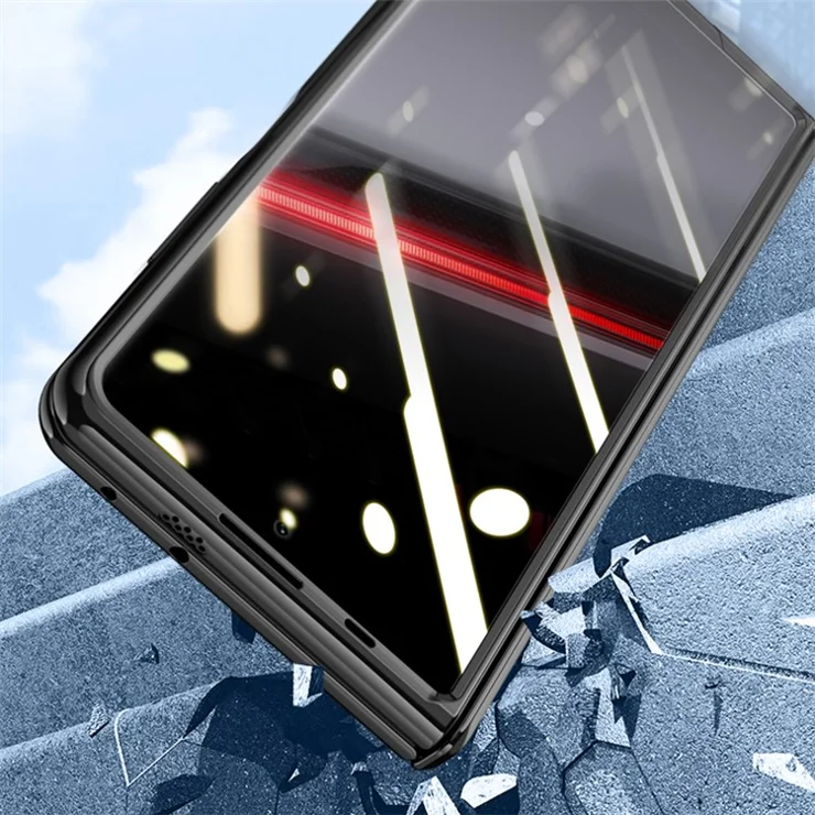 For Honor Magic V2 RSR Porsche Design Case Clear Hinge Protection Magnetic Kickstand Phone Cover with Tempered Glass Film - Black