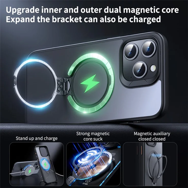For iPhone 13 Pro Max Case Kickstand Anti-Scratch TPU+PC Phone Cover Compatible with MagSafe - Black