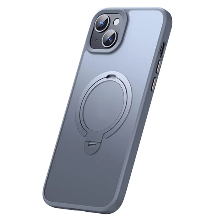 For iPhone 15 Case Dual Magnet Rings TPU+PC Phone Back Cover Kickstand Shell Compatible with MagSafe - Grey